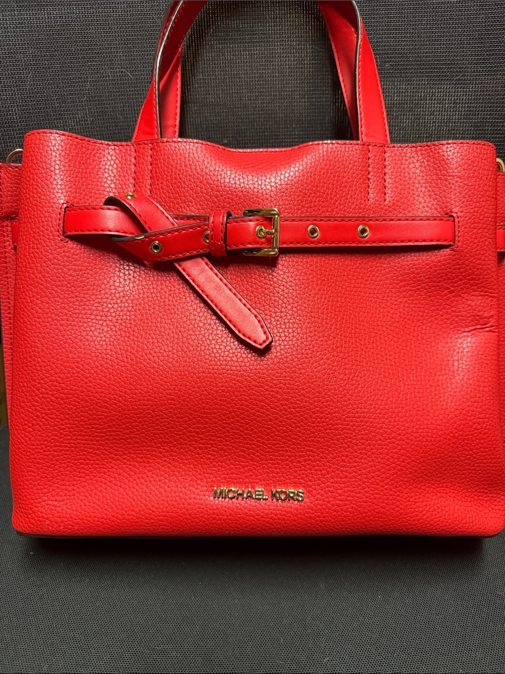 Michael Kors Bright Red Leather Tote with Belt Accent